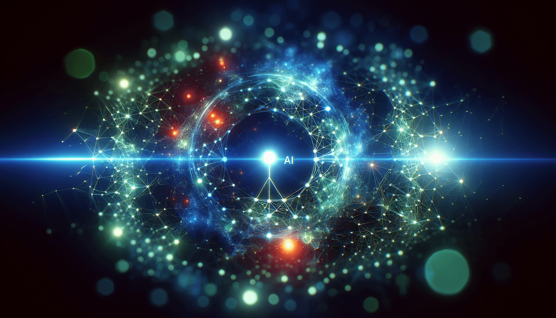 Banner image for: A futuristic image depicting a network of interconnected nodes, glowing with blue and green light, symbolizing autonomous AI systems working together. The background should be dark a